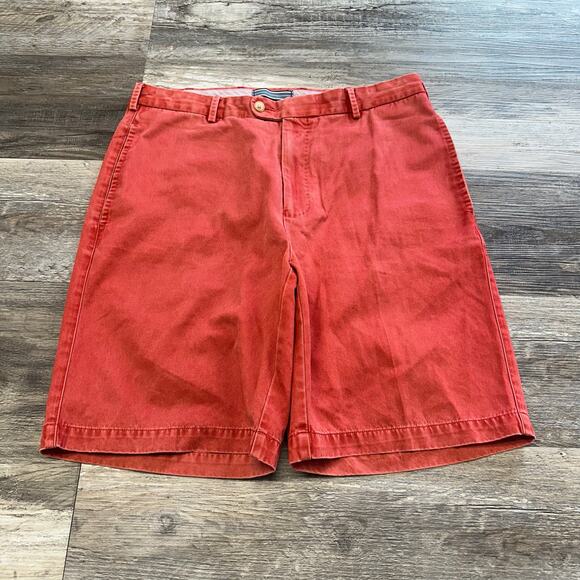 Peter Millar Coral Red Mens 33 Flat Front‎ Pima Cotton Canvas Chino Golf Shorts - Picture 1 of 14